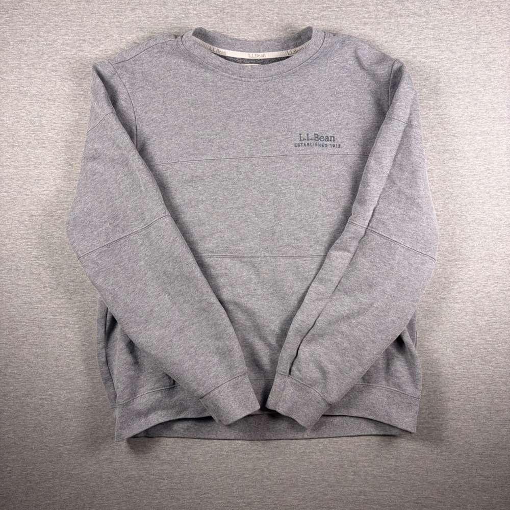L.L. Bean 1912 Sweatshirt Mens L Gray Crewneck Logo Fleece Seam Detail 515149